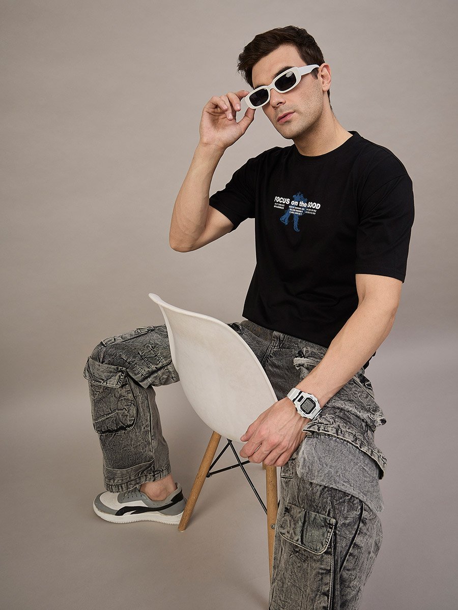 Black Printed Relaxed Fit T-Shirt