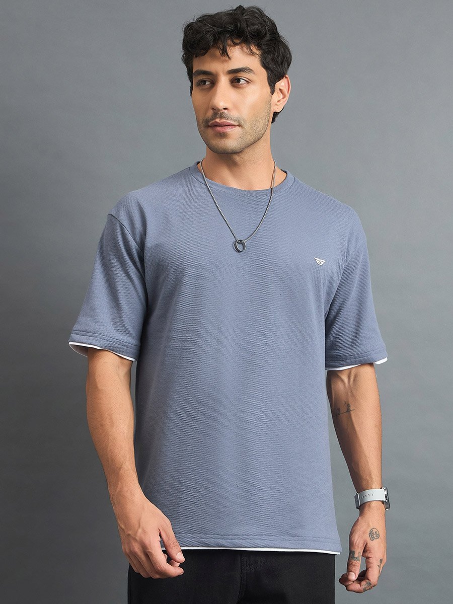 Dusty Blue Cotton Blend Oversized T-Shirt
