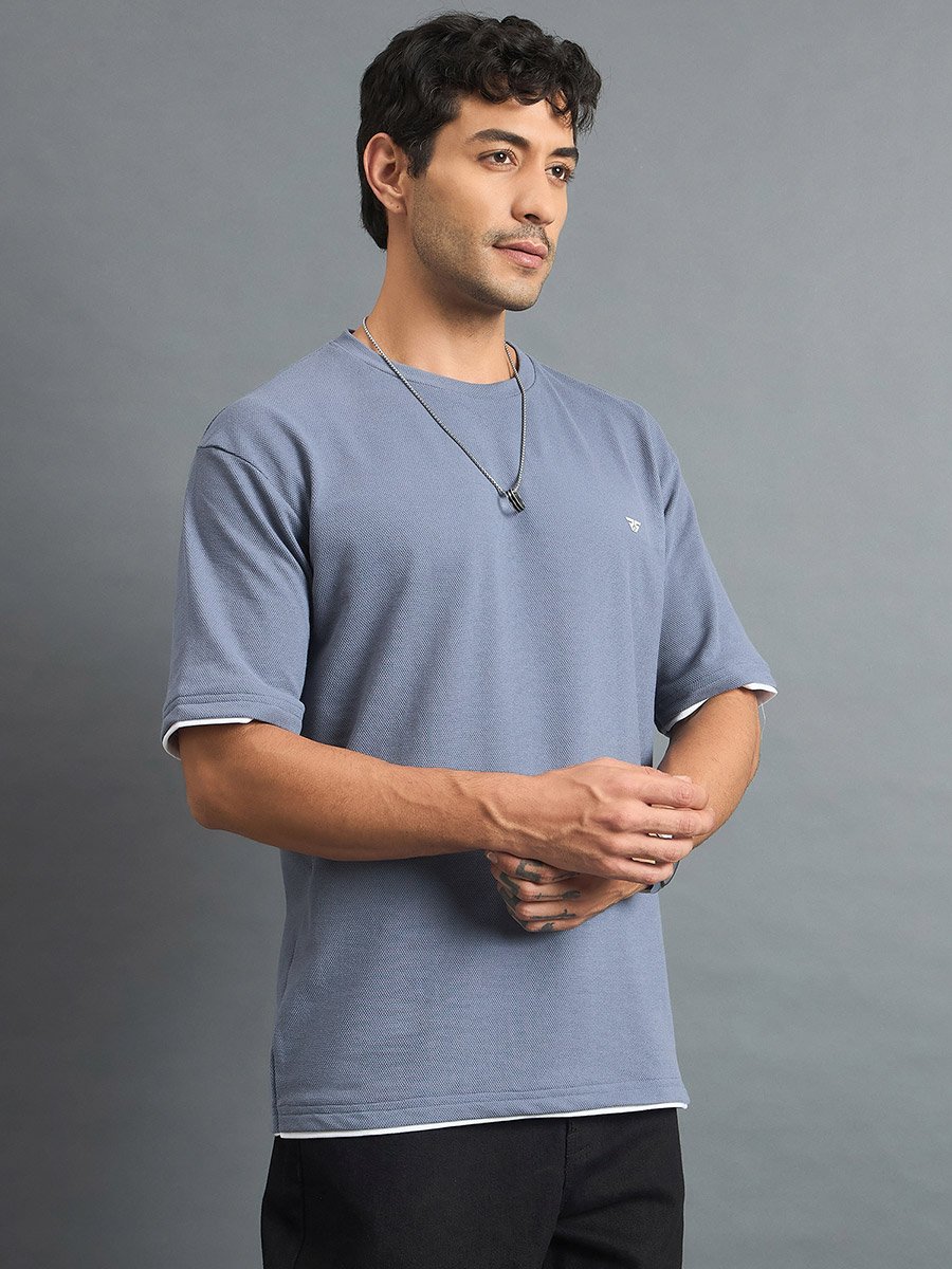 Dusty Blue Cotton Blend Oversized T-Shirt