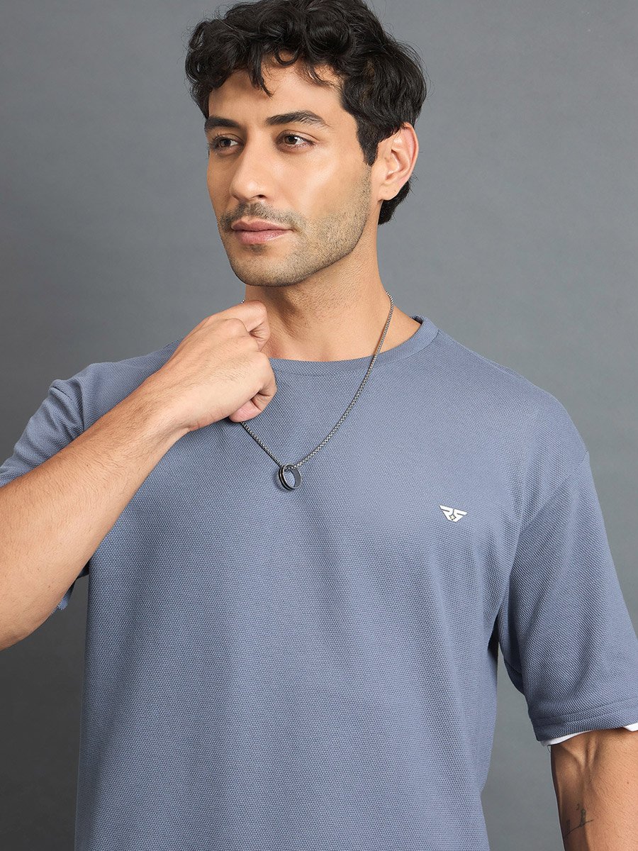 Dusty Blue Cotton Blend Oversized T-Shirt