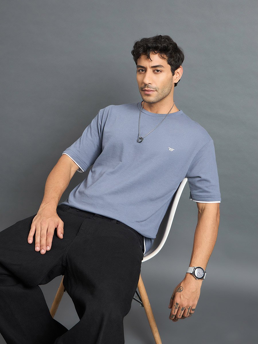 Dusty Blue Cotton Blend Oversized T-Shirt