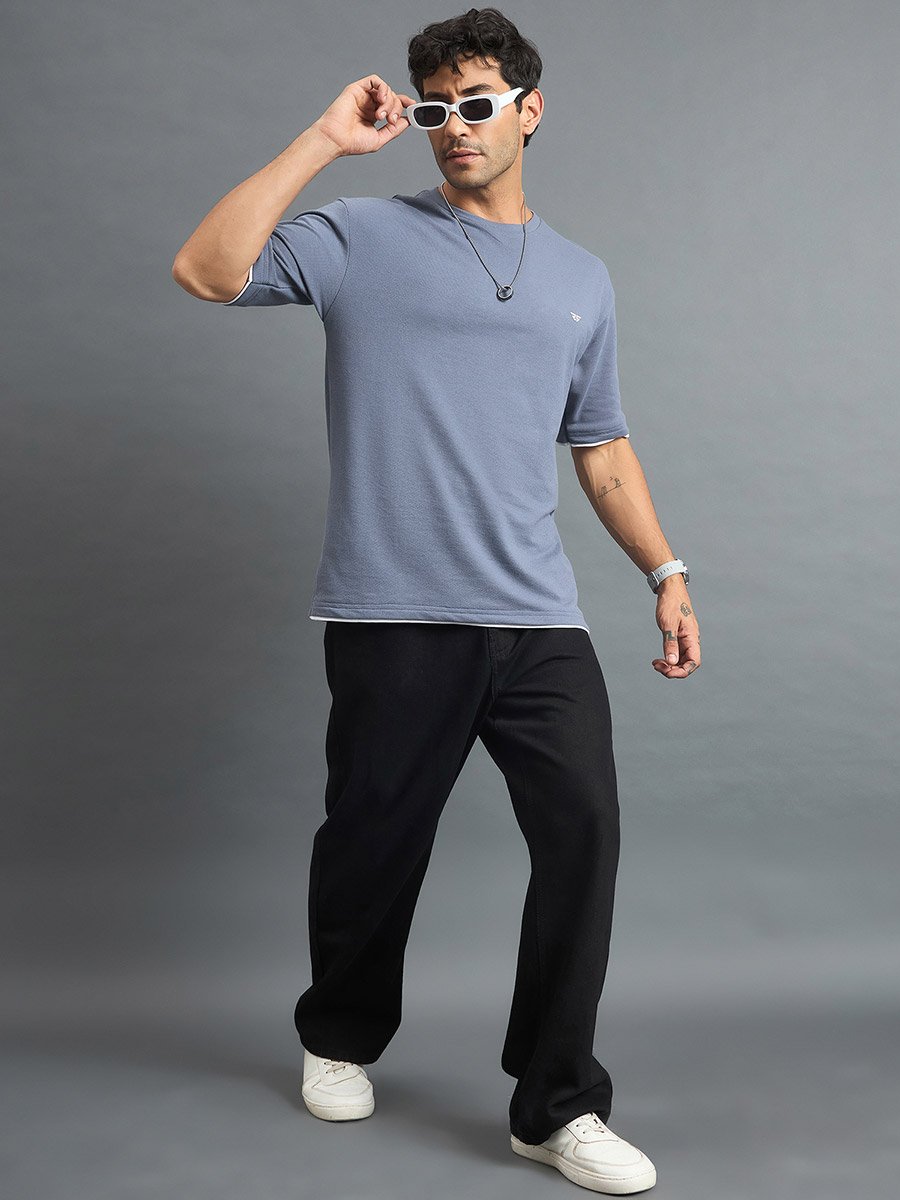 Dusty Blue Cotton Blend Oversized T-Shirt