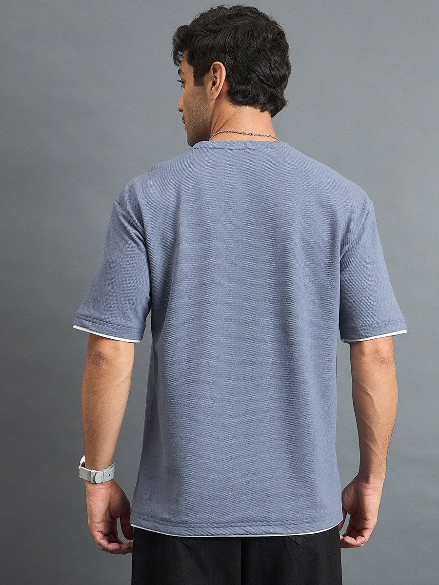 Dusty Blue Cotton Blend Oversized T-Shirt