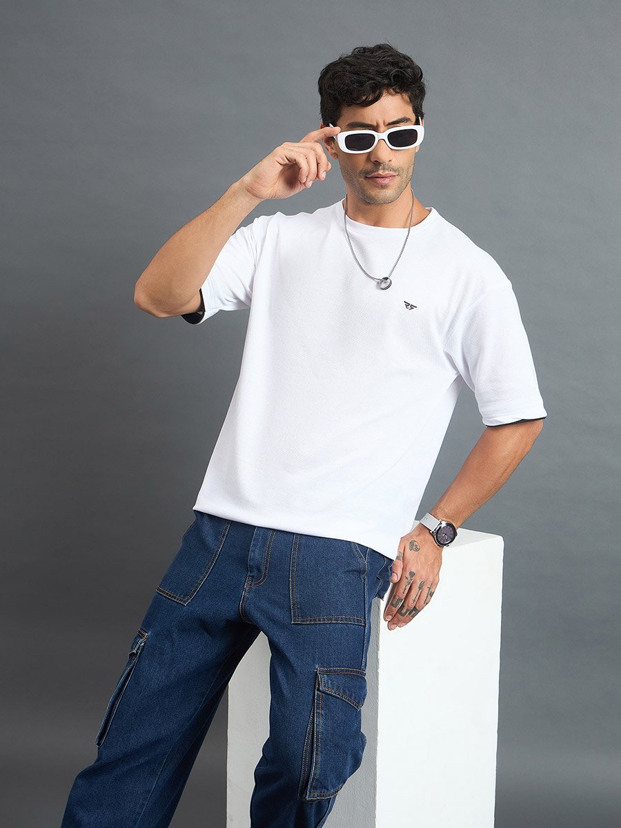 White Cotton Blend Oversized T-Shirt