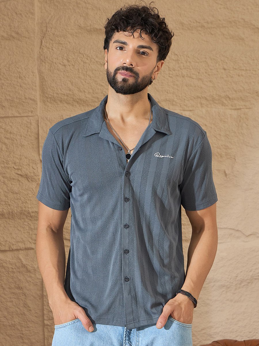 Grey Textured Buttoned Shirt