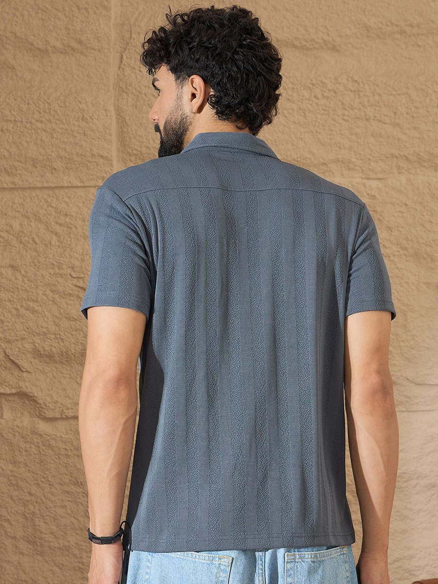 Grey Textured Buttoned Shirt