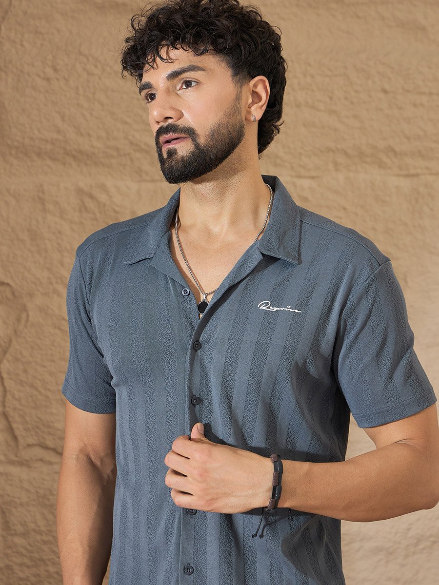Grey Textured Buttoned Shirt