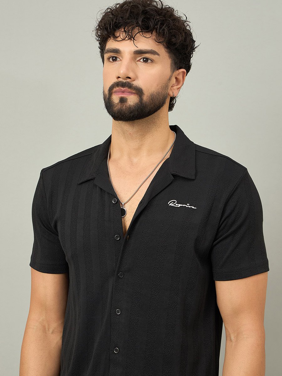 Black Textured Buttoned Shirt