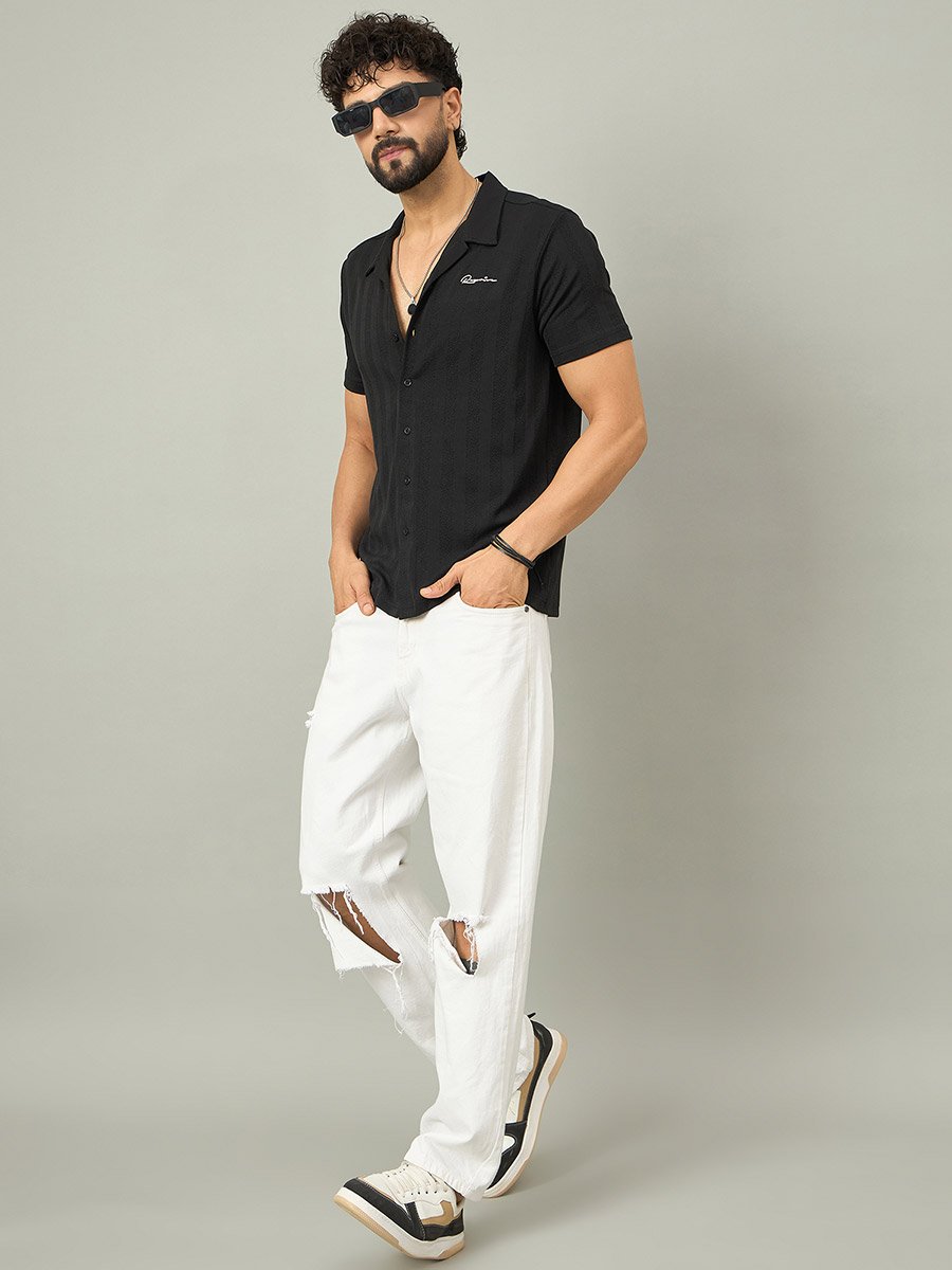 Black Textured Buttoned Shirt