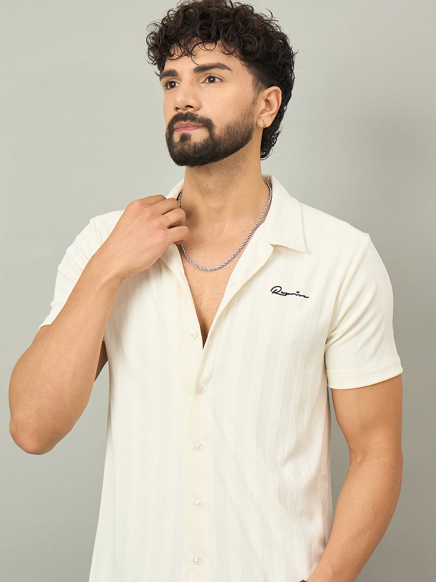 Off White Textured Buttoned Shirt