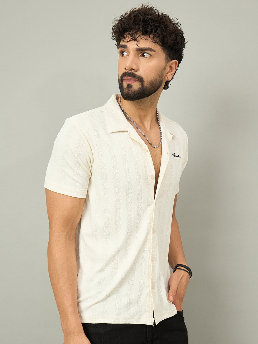 Off White Textured Buttoned Shirt