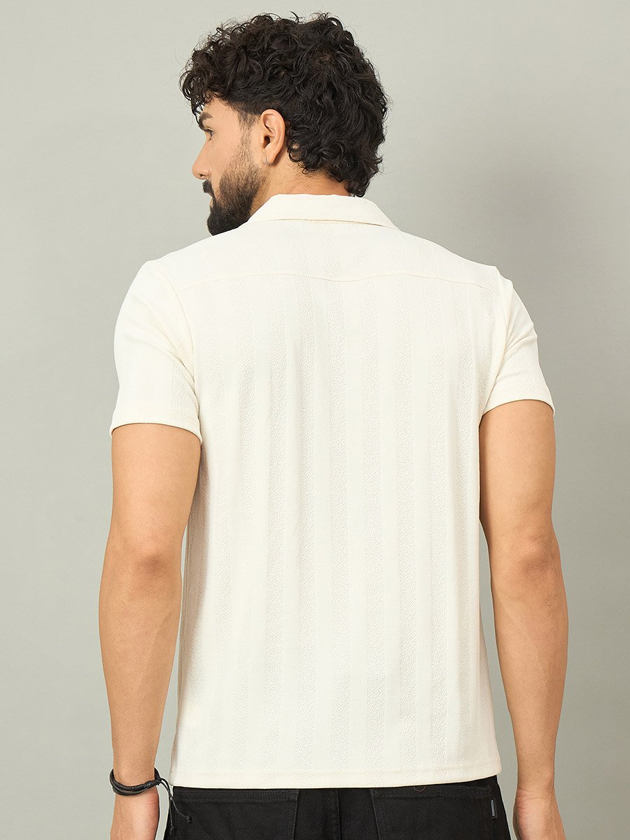 Off White Textured Buttoned Shirt