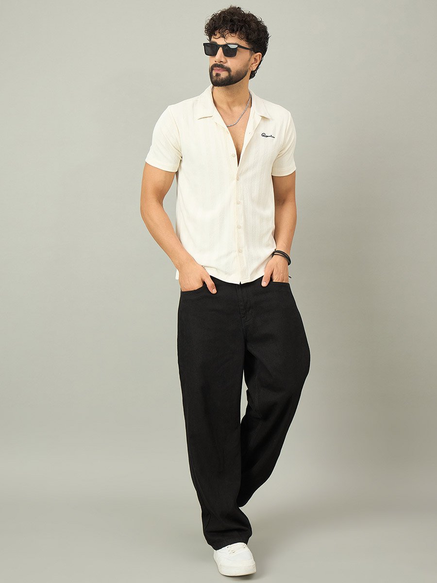 Off White Textured Buttoned Shirt
