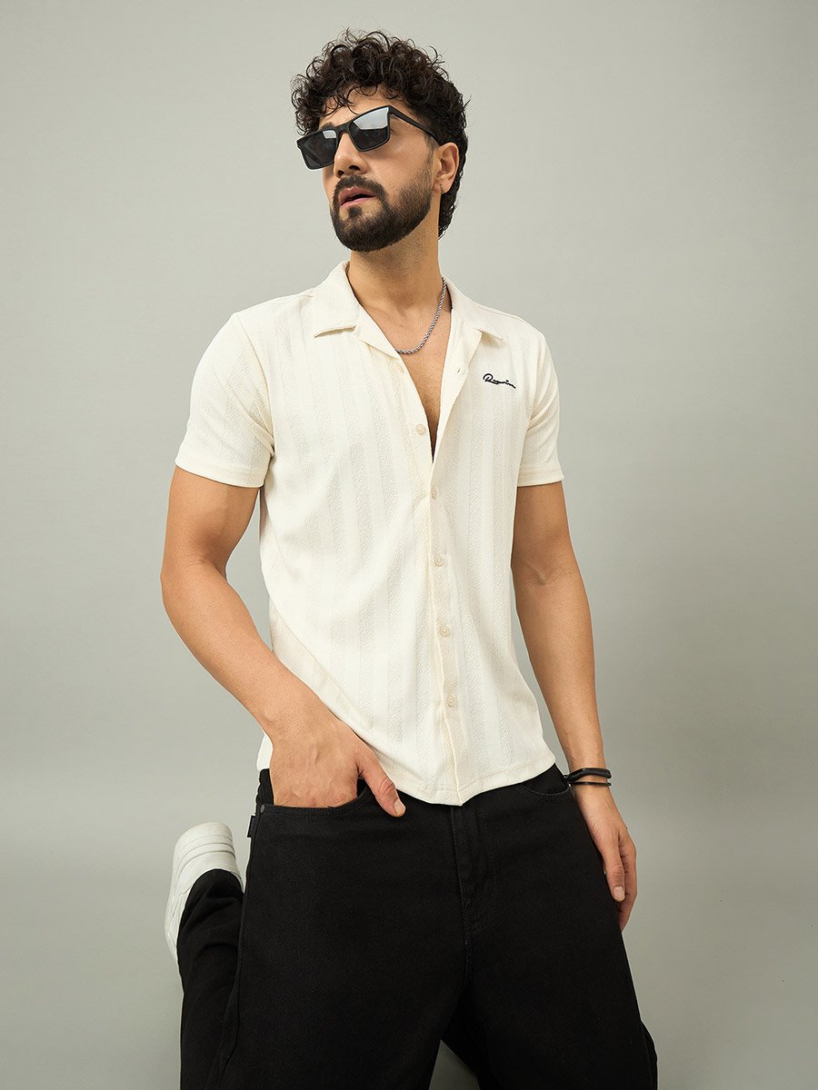 Off White Textured Buttoned Shirt