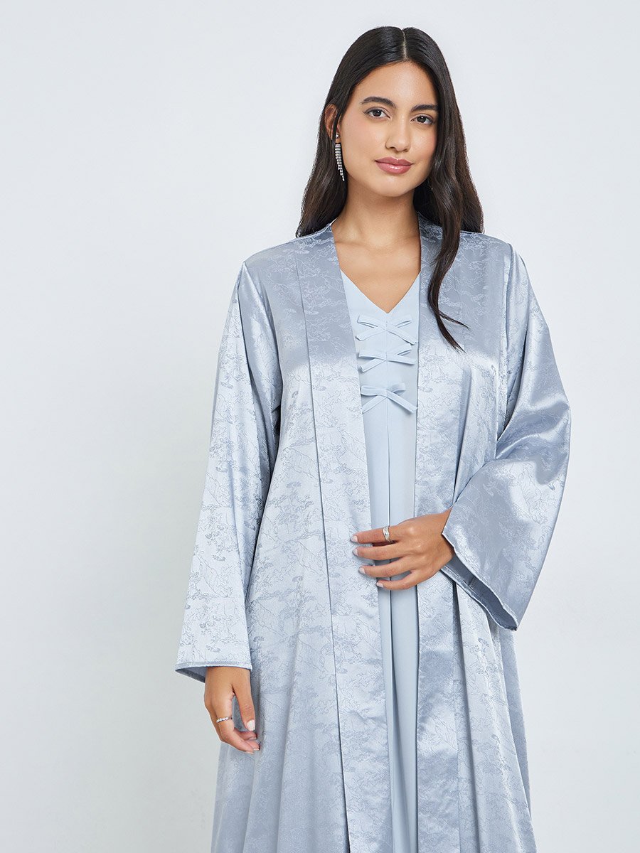 Blue Front Open Jacquard Abaya