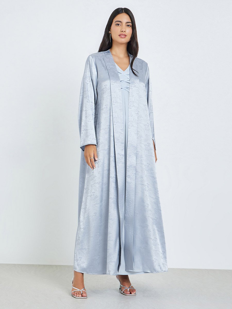 Blue Front Open Jacquard Abaya