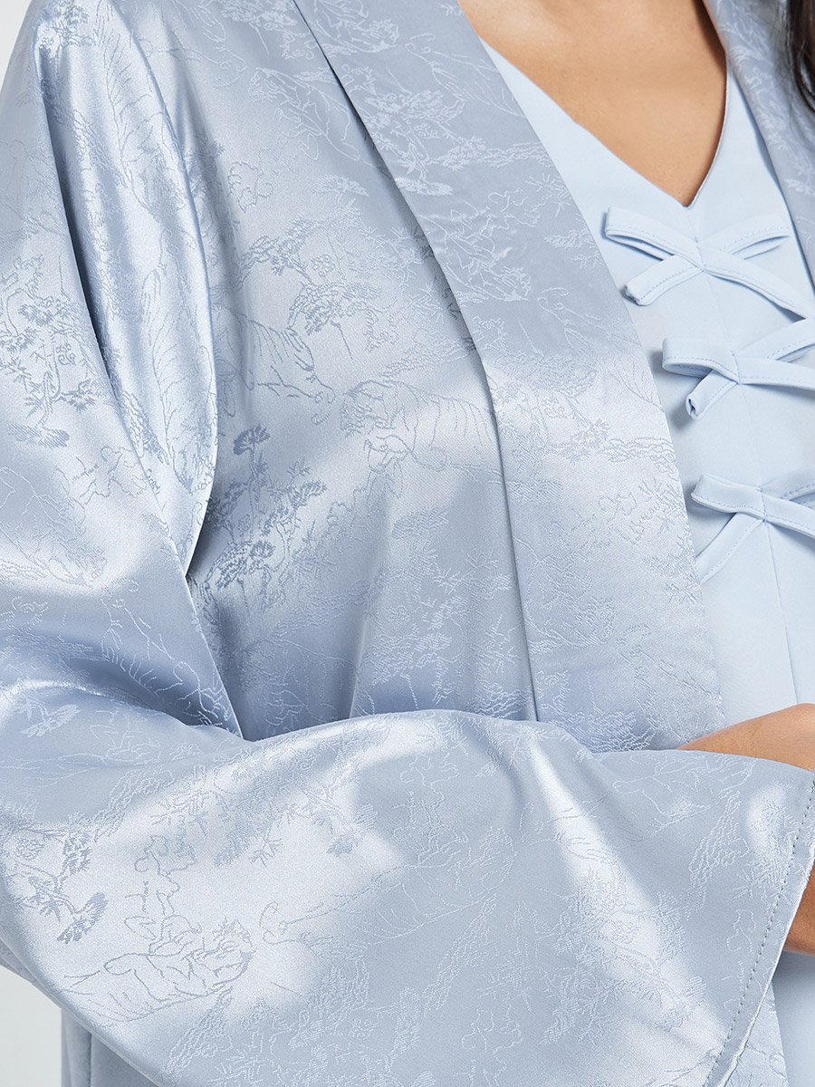 Blue Front Open Jacquard Abaya