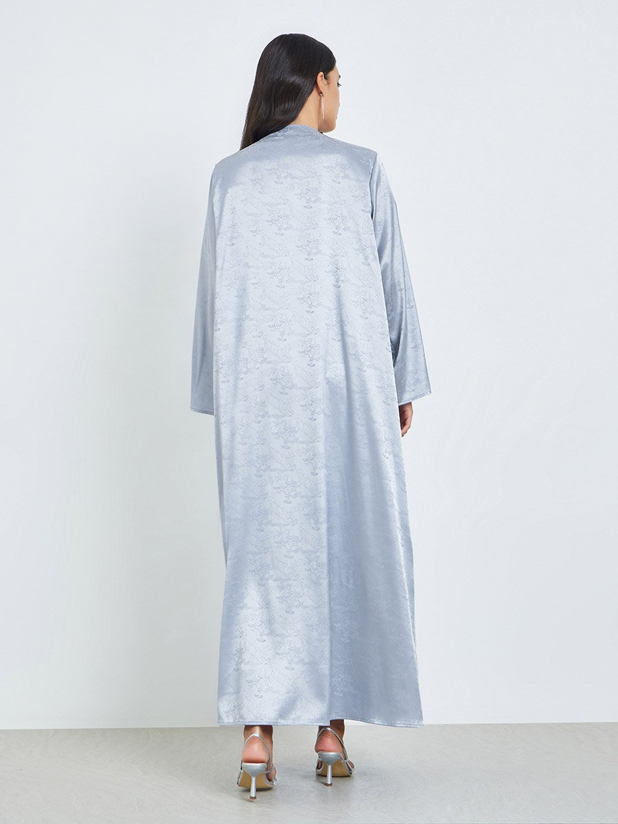 Blue Front Open Jacquard Abaya
