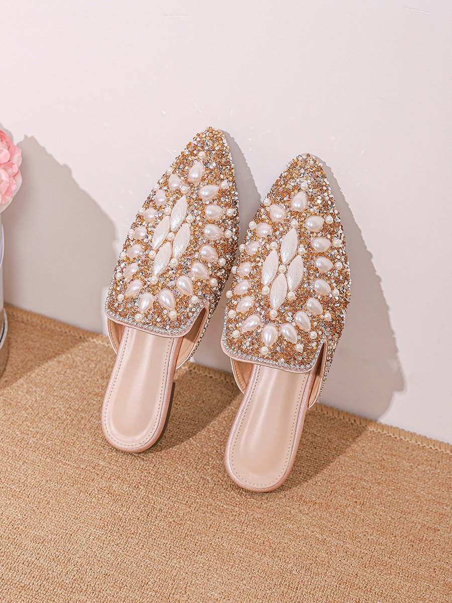 Embellished Pointed Toe Slip On Flat Sandals