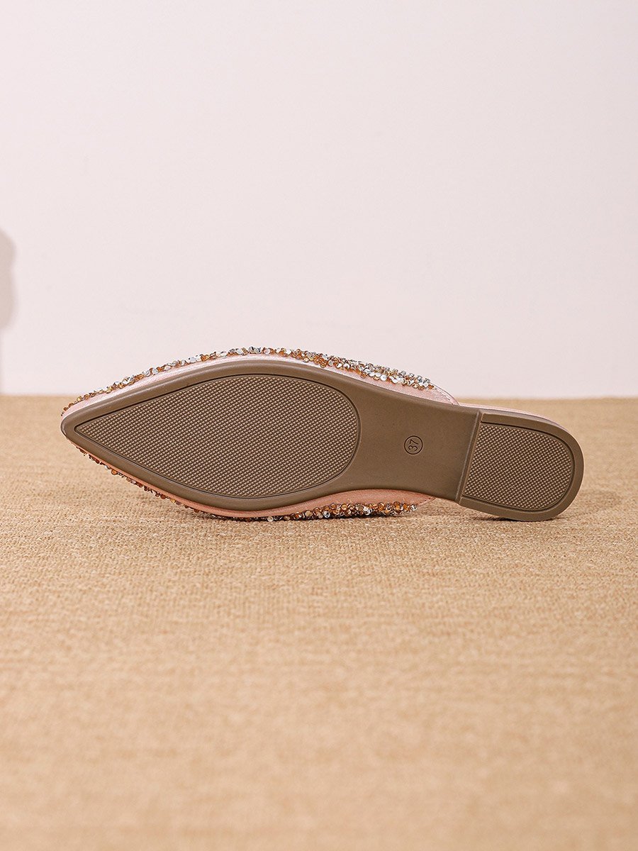 Embellished Pointed Toe Slip On Flat Sandals