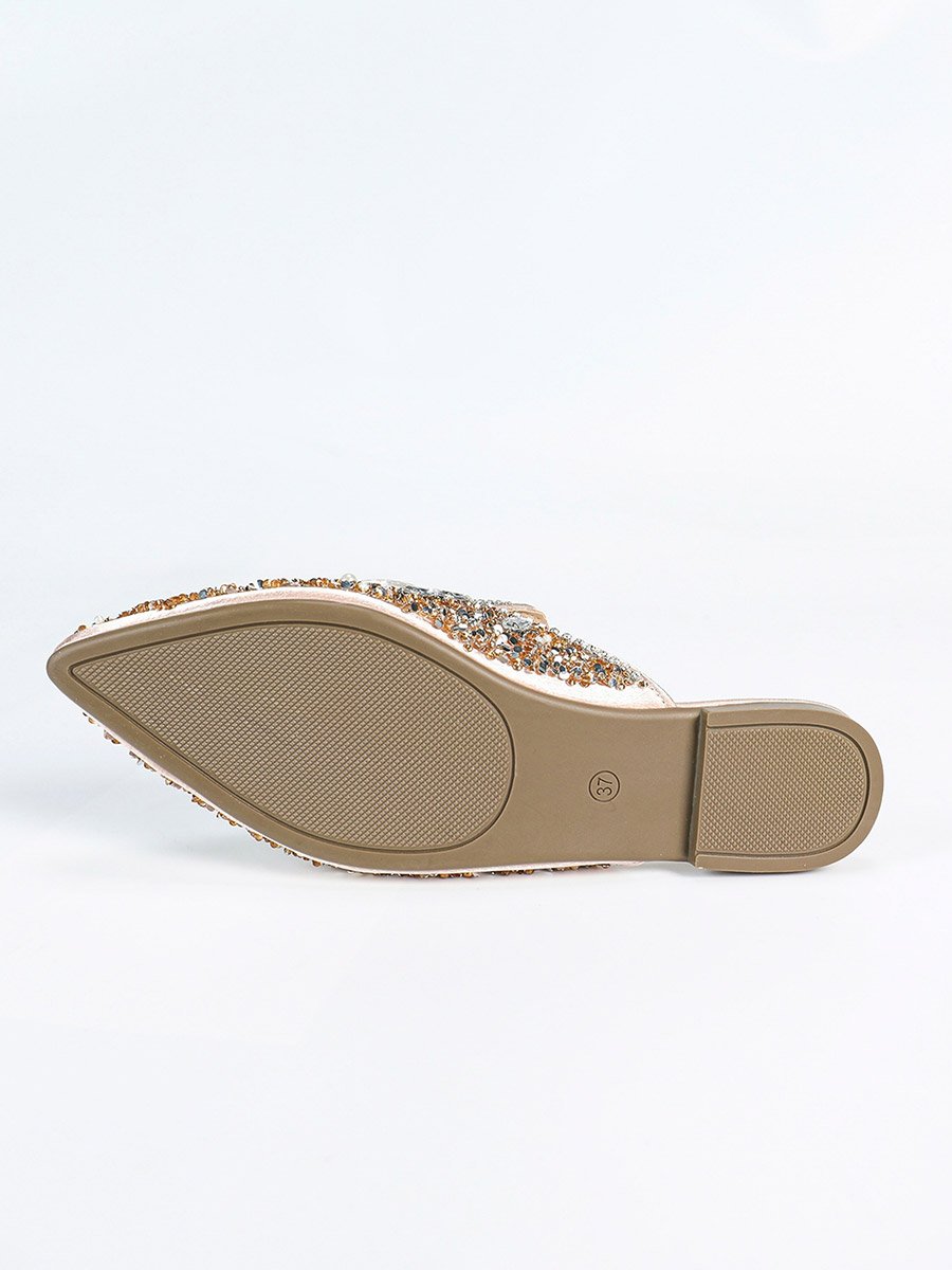 Embellished Pointed Toe Slip On Flat Sandals
