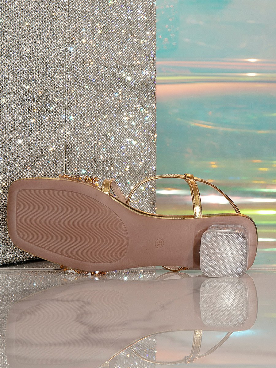 Embellished Criss Cross Block-Heel Sandals