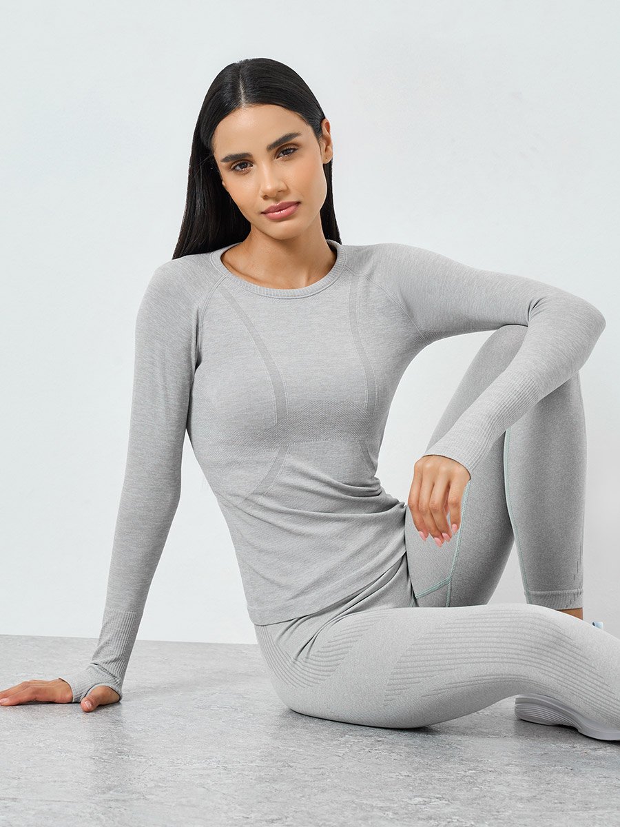 Grey Seamless Contour Detail Short Sleeves Top