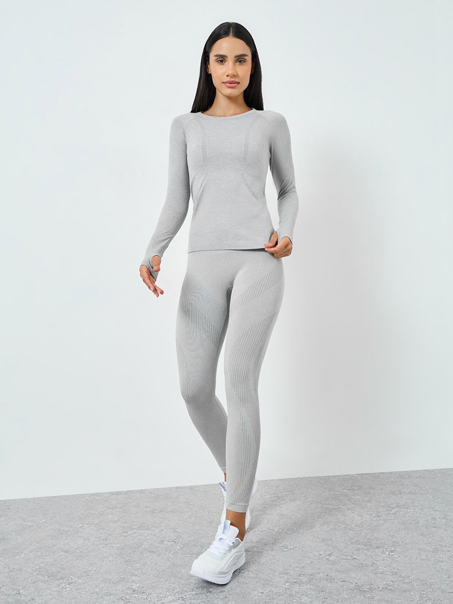 Grey Seamless Contour Detail Short Sleeves Top