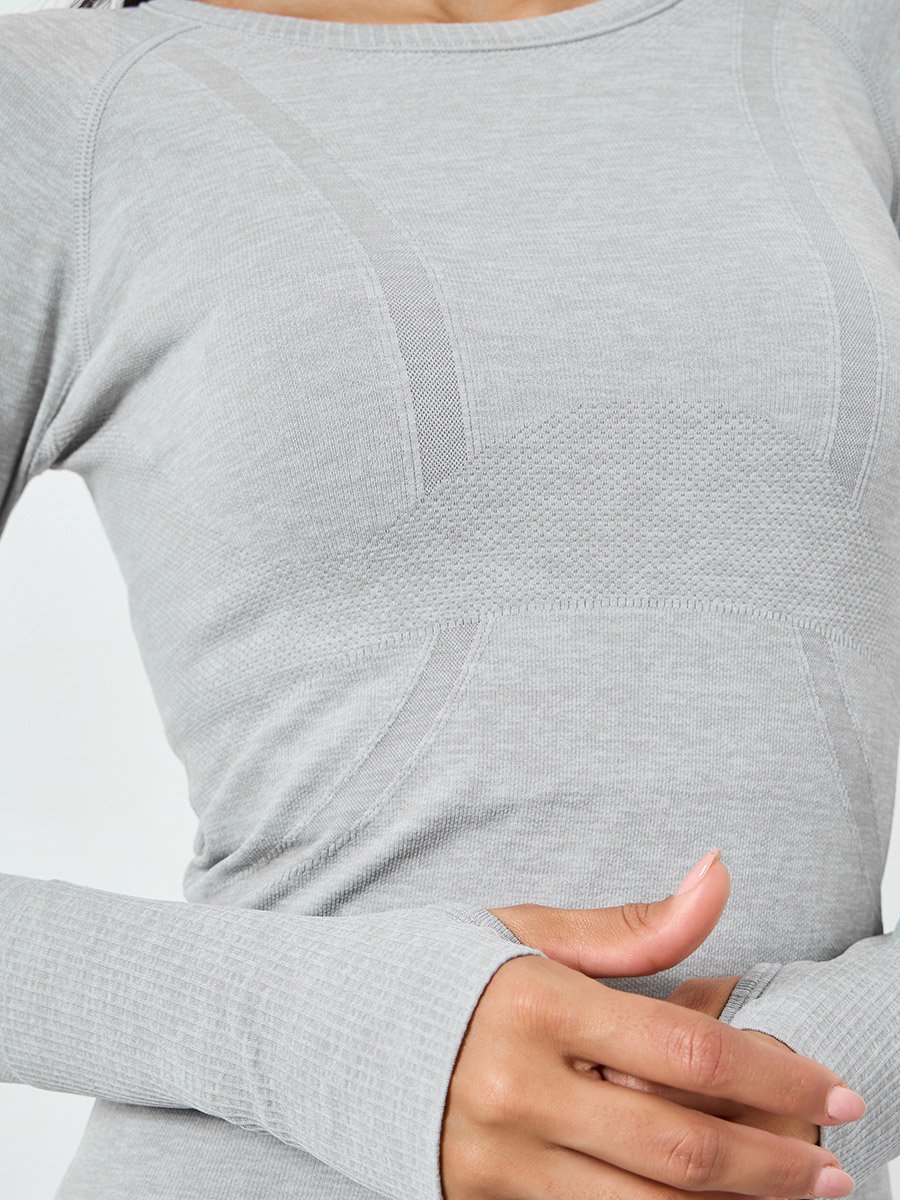 Grey Seamless Contour Detail Short Sleeves Top