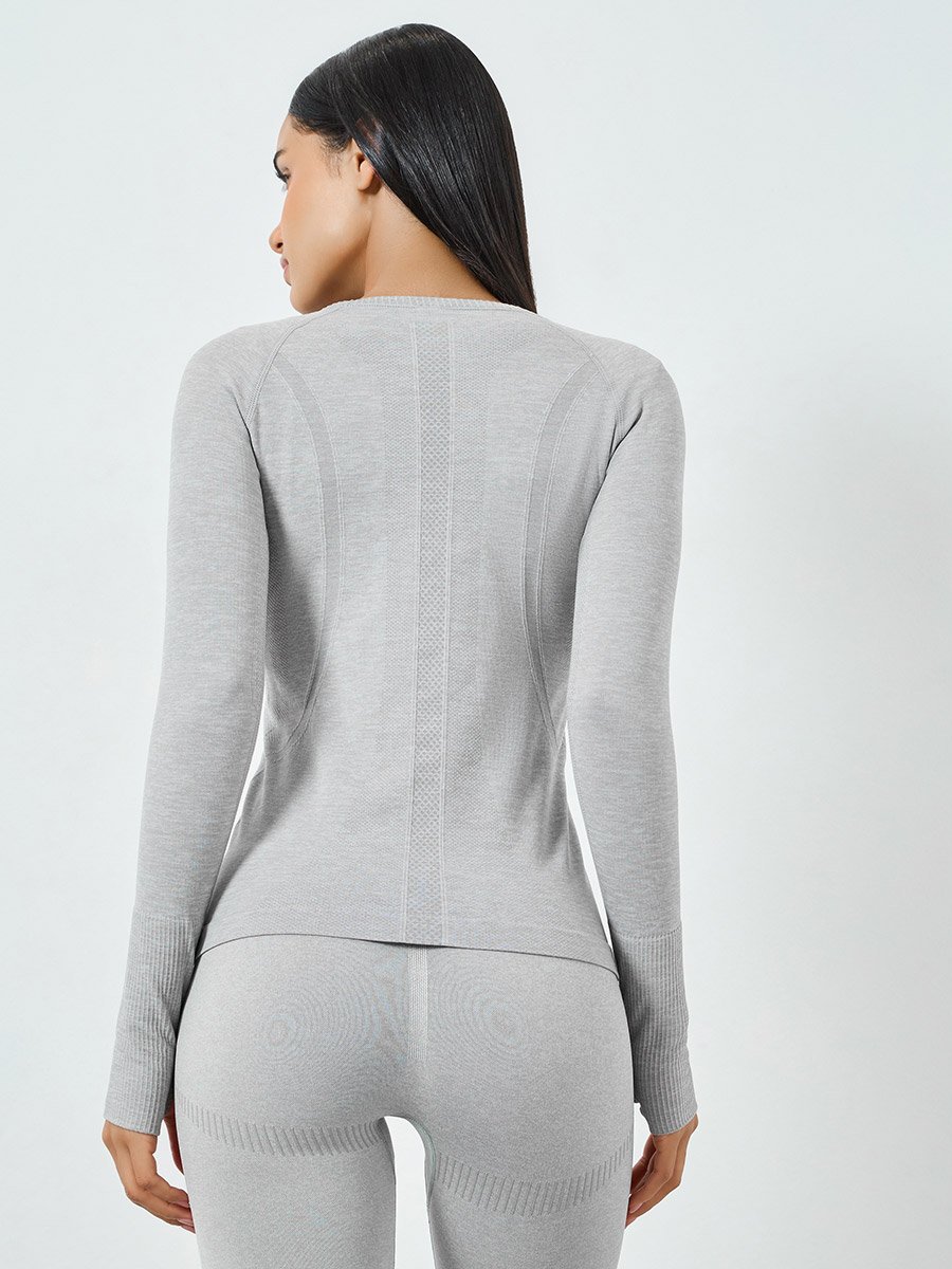 Grey Seamless Contour Detail Short Sleeves Top