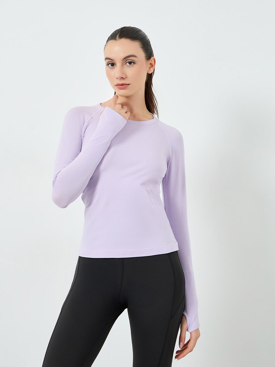 Lilac Seamless Contour Detail Short Sleeves Top