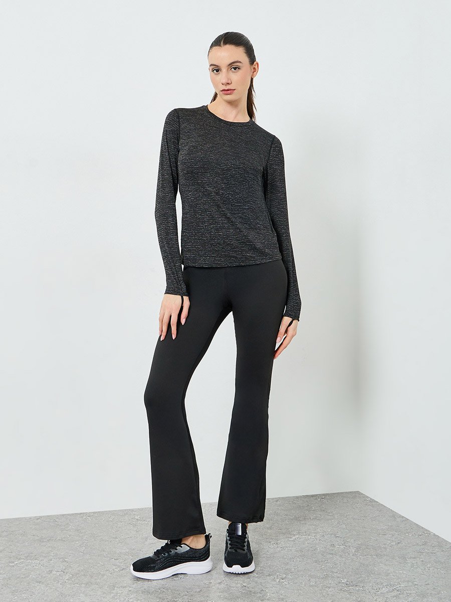 Black Melange Round Neck Top