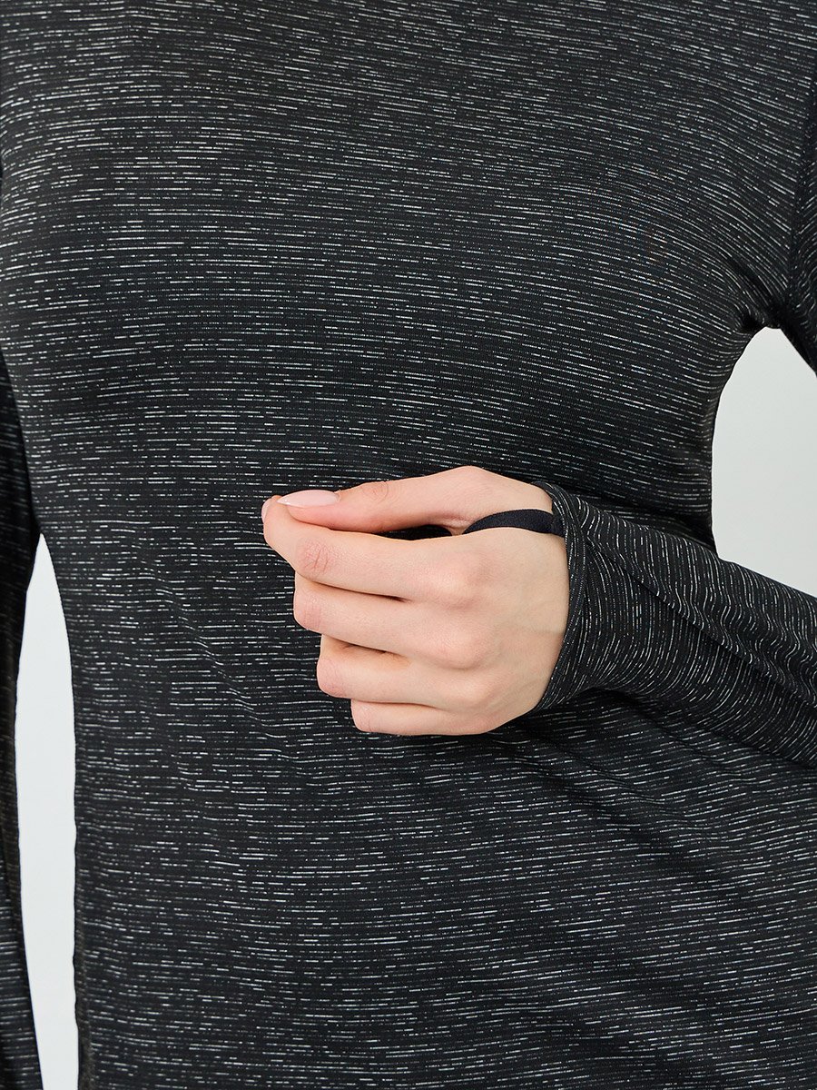 Black Melange Round Neck Top