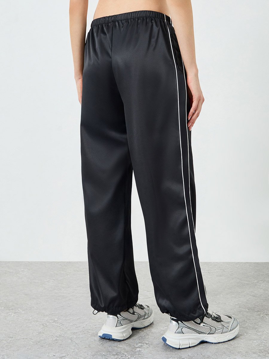 Black Dual Side Stripe Toggle Adjuster Straight Pants