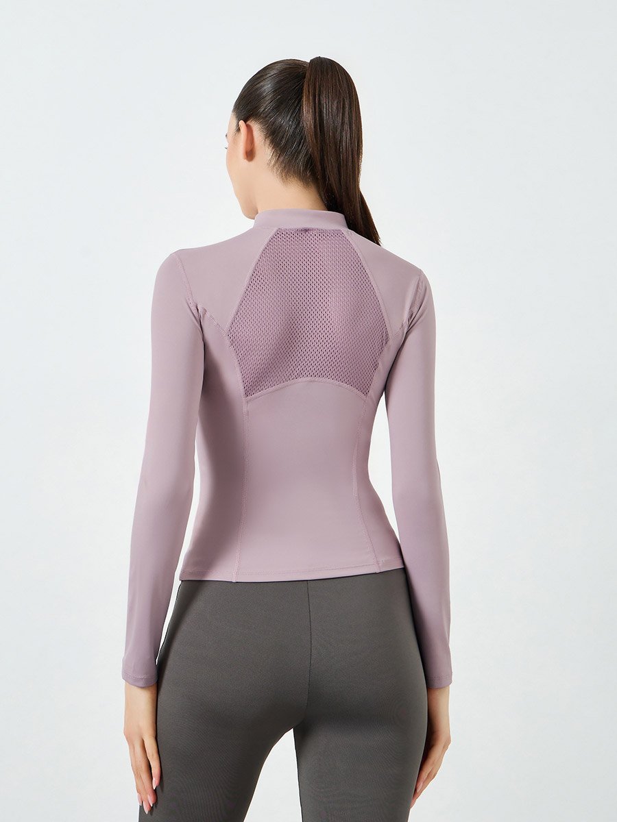 Stitch Detail Half Zip Up Long Sleeves Top
