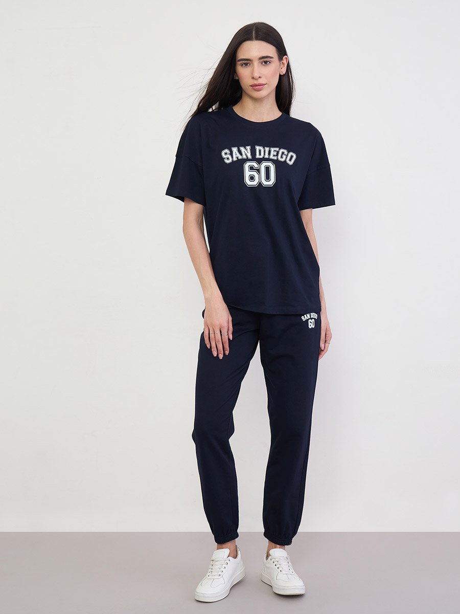 Oversized Printed T-Shirt and Cuffed Joggers Co-Ords