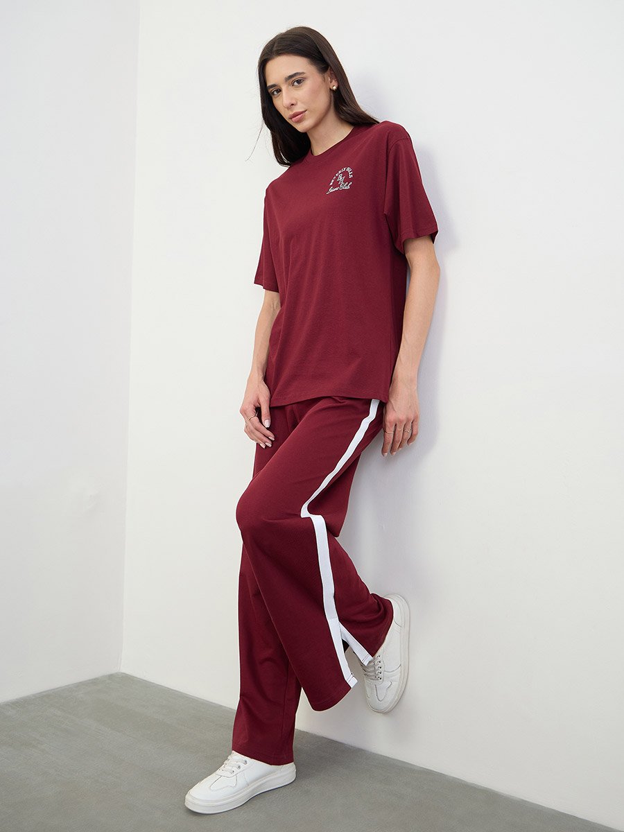Burgundy Oversized Longline T-Shirt and Joggers Co-Ords