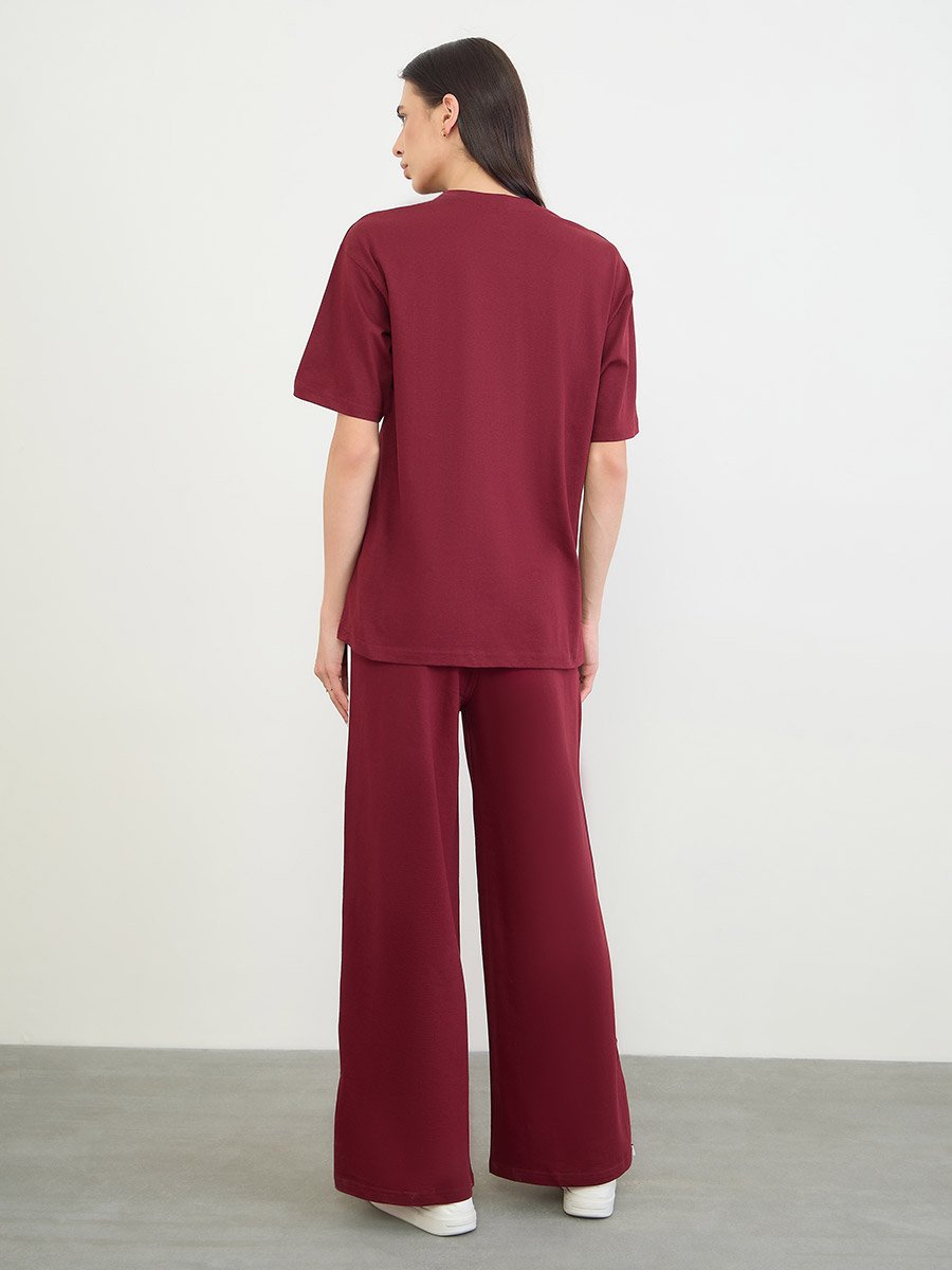 Burgundy Oversized Longline T-Shirt and Joggers Co-Ords