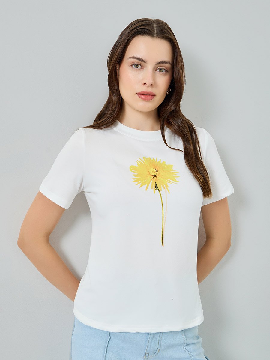 White Floral Graphic Print T-Shirt 
