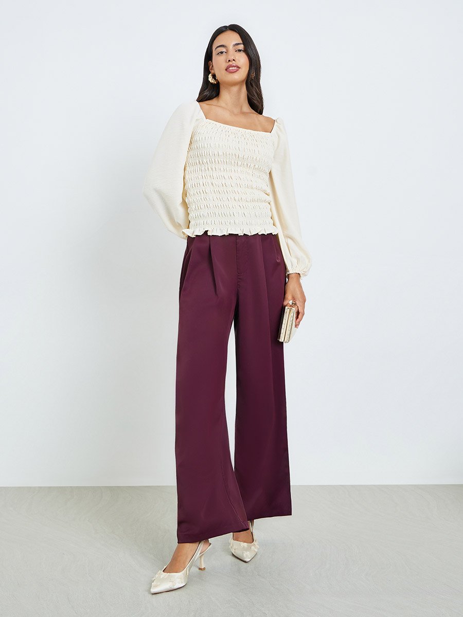 Off-White Smocked Detail Balloon Sleeve Blouse