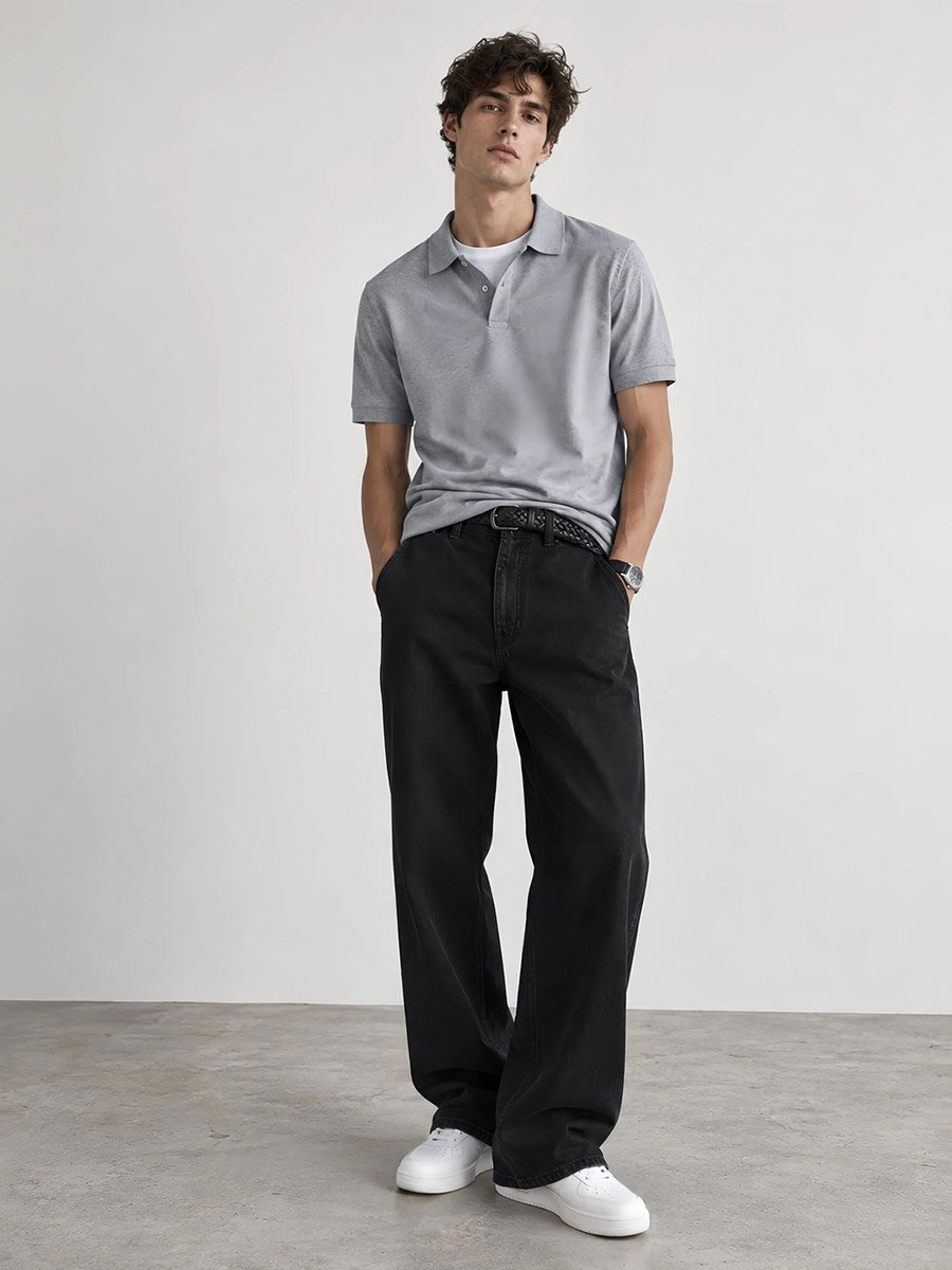 Men Regular Fit Solid Pique Polo with Ribbed Collar