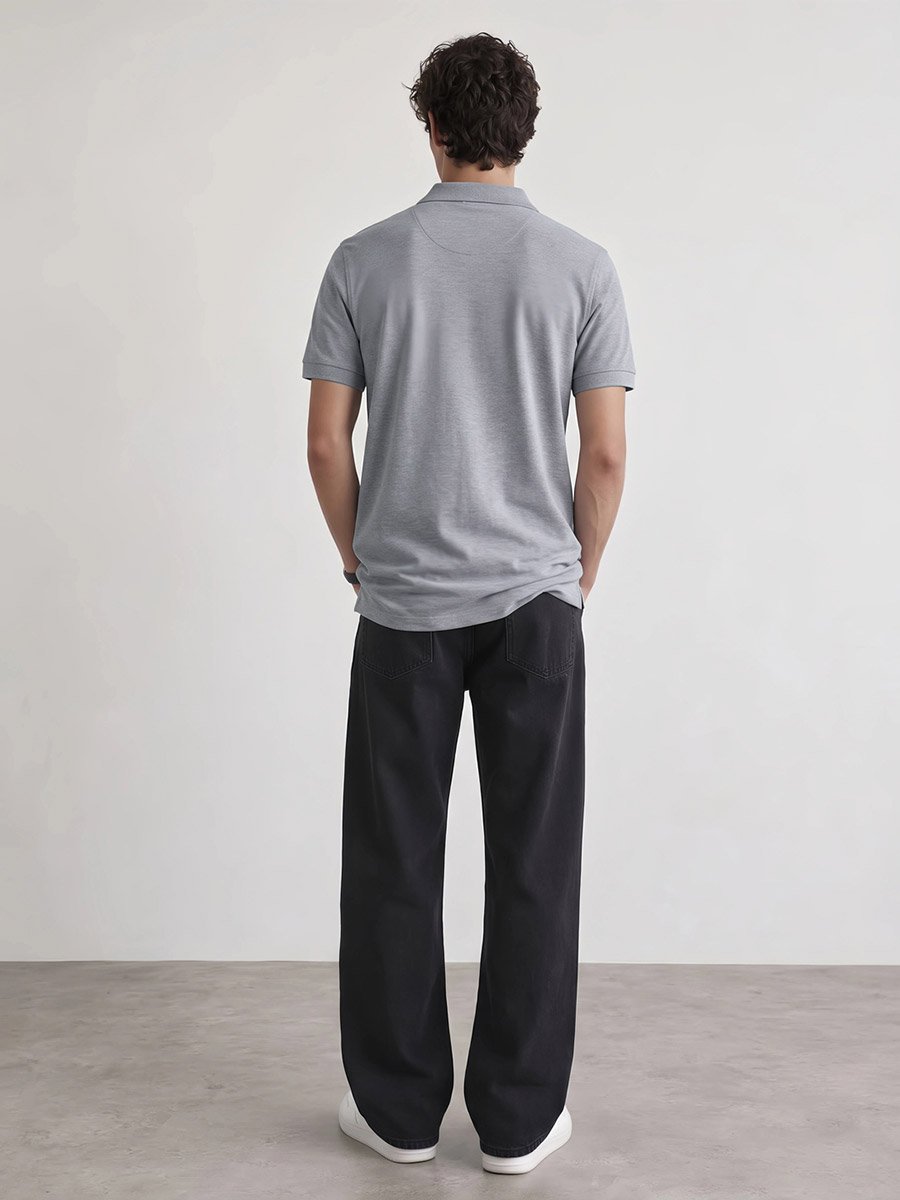 Men Regular Fit Solid Pique Polo with Ribbed Collar