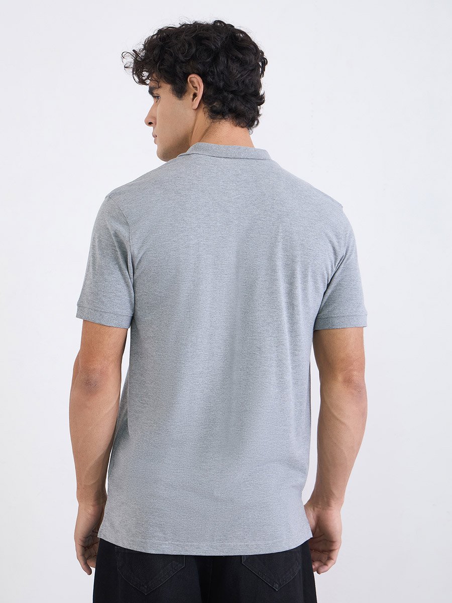 Men Regular Fit Solid Pique Polo with Ribbed Collar