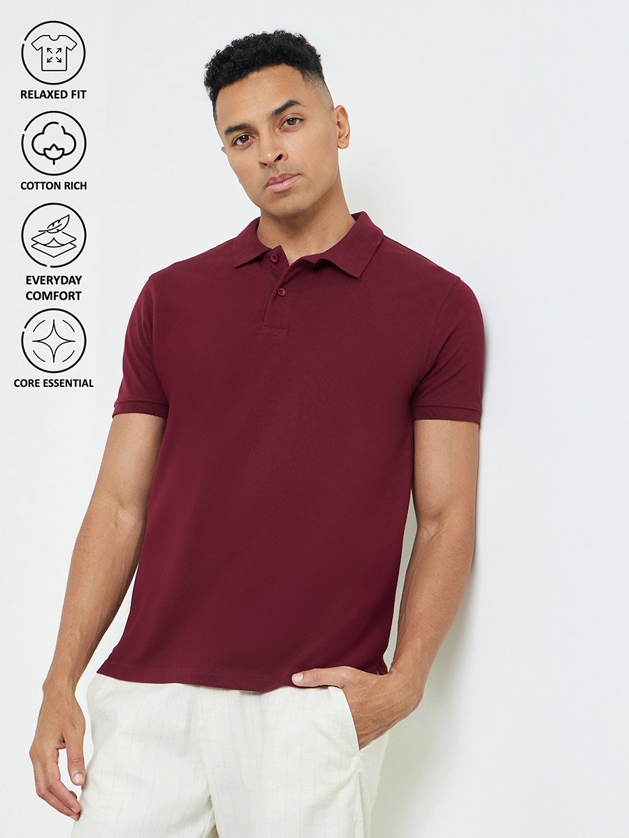 تيشيرت بولو بياقة مضلعة وقصة عادية للرجال