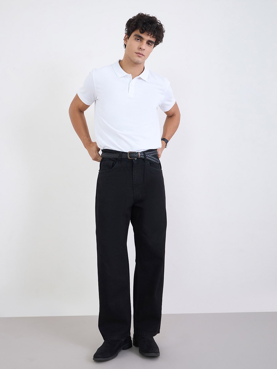 Men Regular Fit Solid Pique Polo with Ribbed Collar