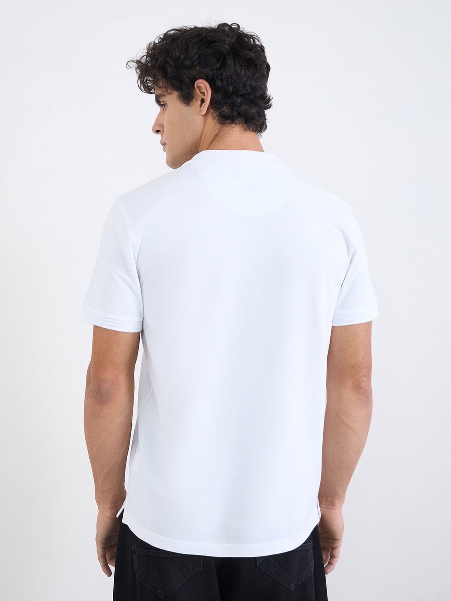 Men Regular Fit Solid Pique Polo with Ribbed Collar