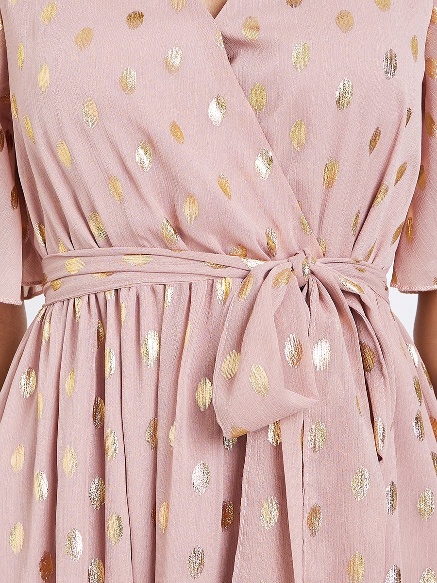 Pink Foil Dot Print Layered Maxi Dress