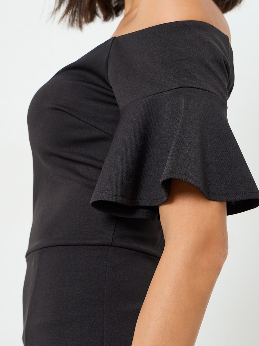 Black Off-Shoulder Sheath Maxi Evening Dress