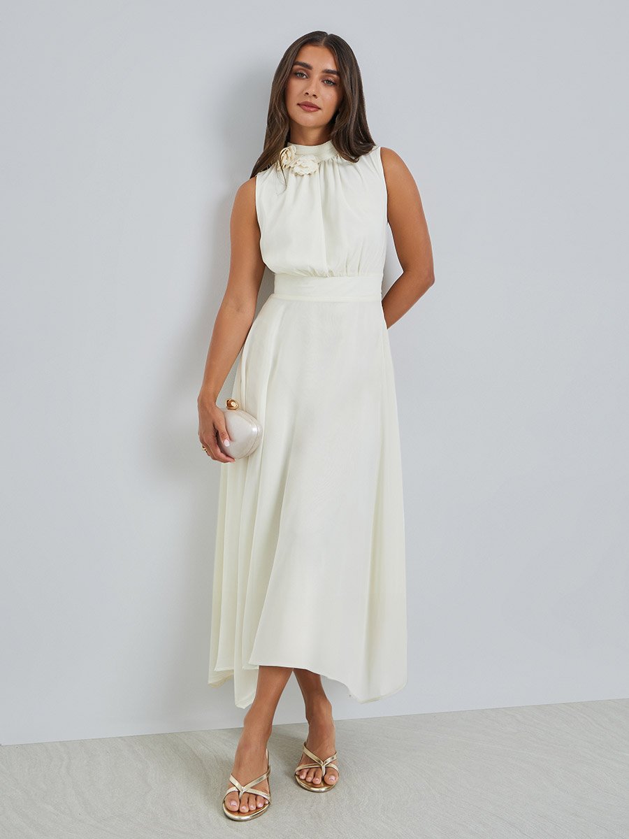 Off-White Corsage Detail Maxi Evening Dress