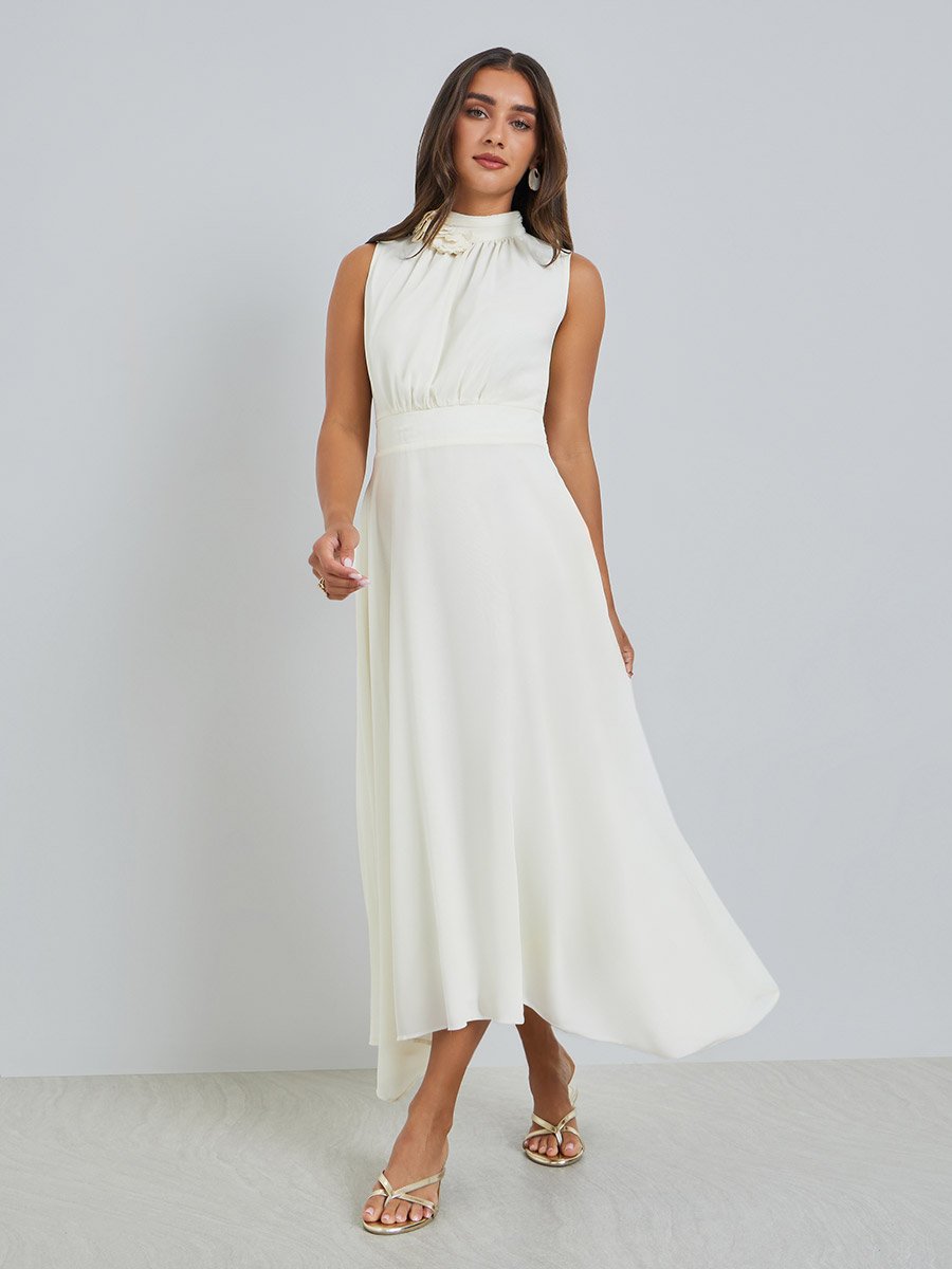 Off-White Corsage Detail Maxi Evening Dress